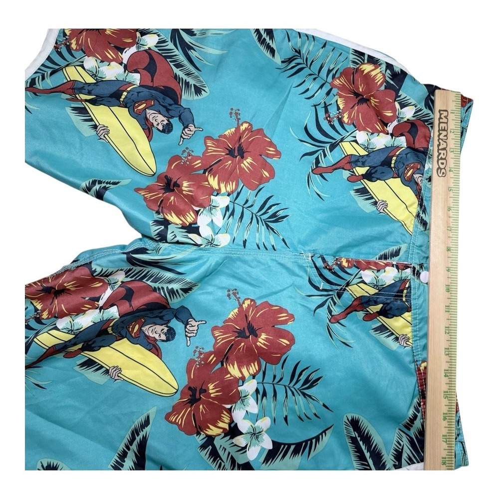 Superman Swim Trunks Mens XXL Blue Tropical Hibiscus Surfing Board Shorts - Picture 7 of 11